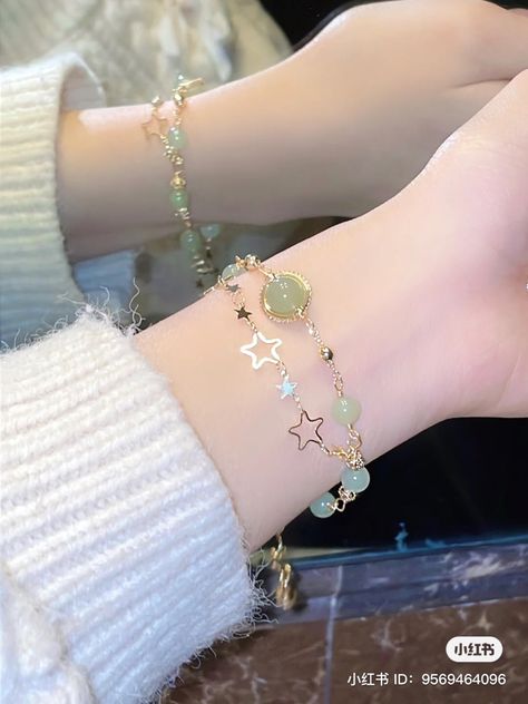 Douyin Bracelets, Korean Bracelet Aesthetic, Cute Korean Jewelry, Korean Necklace Aesthetic, Korean Accessories Aesthetic, Korean Bracelet, Cincin Diy, Stylish Jewelry Accessories, Ethereal Jewelry