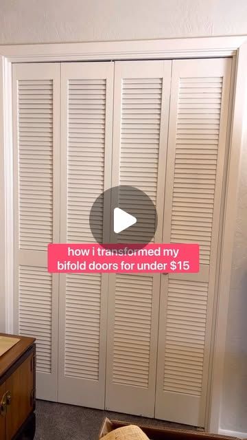 How To Make Bifold Doors Into One Door, Chic Bifold Doors, Unique Bifold Closet Doors, Diy Linen Closet Doors, Closet Door Update Diy, Cottage Closet Doors, Pretty Bifold Doors, Diy Custom Door, Diy Cane Closet Doors