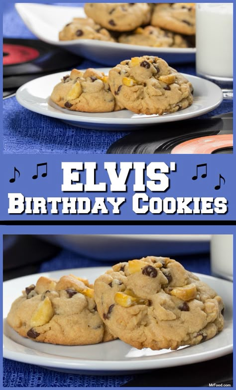 Inspired by the King of Rock 'n' Roll, these pudding cookies feature one of Elvis' favorite flavor combinations: peanut butter and banana! Elvis Presley Pudding Cookies, Elvis Inspired Desserts, Elvis Presley Brownies, Elvis Favorite Foods, Elvis Pudding Cookies, Elvis Presley Cookies, Elvis Presley Recipes, Elvis Desserts, Elvis Party Ideas