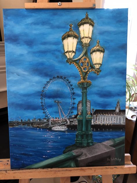 London Eye Painting, London Painting Acrylic, London Eye Drawing, London Drawing, Instagram Graphic Design, London Painting, Beach Art Painting, Vw Art, Summer Painting