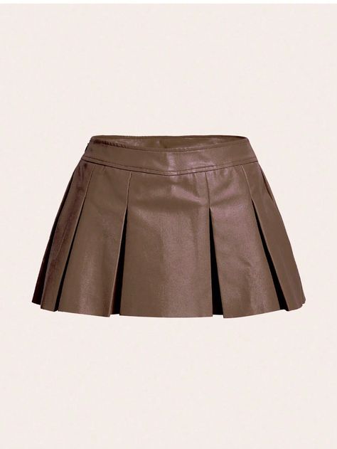 SHEIN X Paige Thorne SHEIN ICON Solid PU Leather Pleated Mini SkirtI discovered amazing products on SHEIN.com, come check them out! Leather Pleated Mini Skirt, Shein Fits, Brown Leather Skirt, Leather Pleated Skirt, Shein Icon, Brown Skirt, Shein Outfits, Brown Skirts, Pleated Mini Skirt