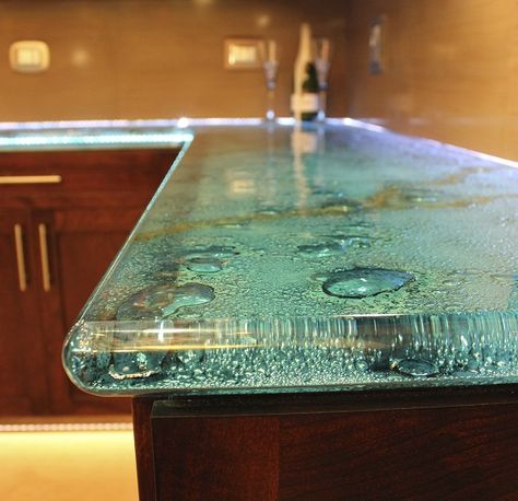 Colorfuse glass counter top by Gomolka Design Studio Counter Top Stove, Glass Kitchen Countertops, Glass Counter, Antique Mirror Glass, Slumped Glass, Epoxy Countertop, Glass Countertops, Wooden Counter, Sandblasted Glass