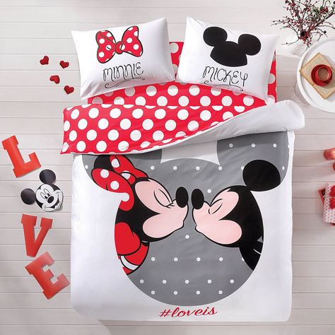 Absolutely Lovely Mickey and Minnie Mouse Bedding Set Mickey Minnie Love, Minnie Mouse Bedding, Mickey Mouse Bedding, Mickey Mouse Bedroom, Casa Disney, Mickey And Minnie Love, Disney Bedding, Disney Bedrooms, Cotton Comforter Set