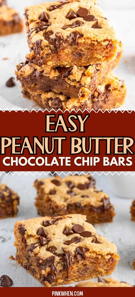 Easy Peanut Butter Chocolate Chip Cookies, Choc Chip Bars Recipes, Peanut Butter Chocolate Chip Desserts, Easy Peanut Butter Chocolate Chip Cookies 4 Ingredients, Peanut Butter Chewies Easy Recipes, Choc Chip Peanut Butter Bars, Chocolate Chip Muffin Bars, Easy Chocolate Chip Bars 9x13, Peanut Butter Chocolate Chip Oatmeal Bar