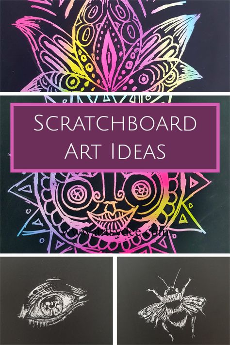 Scratchboard Art Ideas, Scratch Art Ideas Easy, Scratch Art Designs, Rainbow Scratch Art Ideas, Scratch Art Ideas, Diy Scratch Art, Scratchboard Drawing, Summer School Art, Scratchboard Drawings