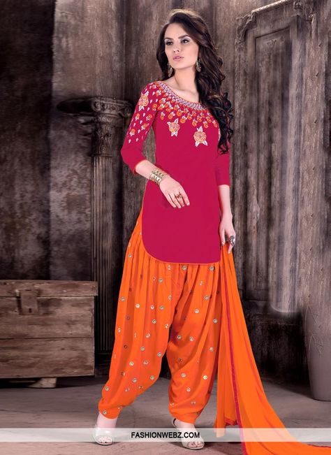 Lustrous Embroidered Work Cotton  Semi Patiala Salwar Kameez For Ceremonial Patiala Dress, Patiala Salwar Kameez, Dress Designs For Girls, Patiala Suit Designs, Patiyala Dress, Patiala Salwar Suits, Indian Salwar Suit, Kameez Designs, Patiala Suit