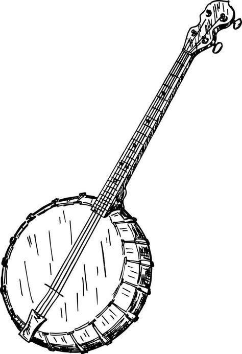 American banjo isolated retro musical instrument. Vector four string banjo guitar, chordal accompaniment. Hand drawn sketch Banjo Banjo Tattoo, Indian Instruments, Drawing Wallpaper, Baby Tattoos, Creative Stuff, Smash Book, Banjo, Musical Instrument, Artsy Fartsy