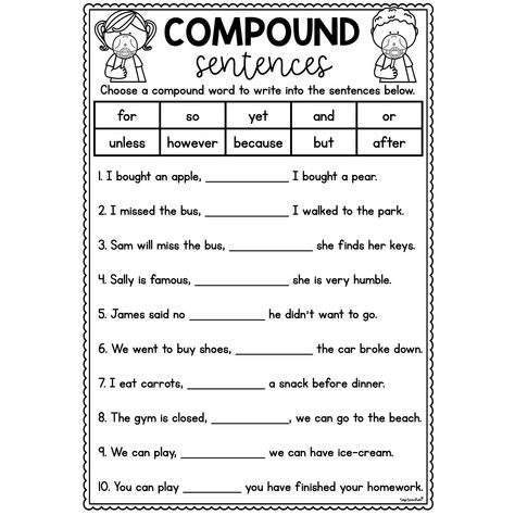 Compound Sentences Worksheet - Top Teacher Compound Sentence, Simple And Compound Sentences, Sentences Worksheet, Top Teacher, Compound Sentences, Chemical Science, Earth And Space Science, The Sentence, Compound Words