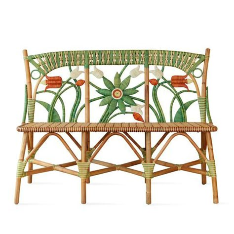 Floral Bench, Rattan Bench, Floral Furniture, Antique Wicker, Rattan Chair, Rattan Furniture, Wicker Furniture, Eclectic Home, Decorating Your Home