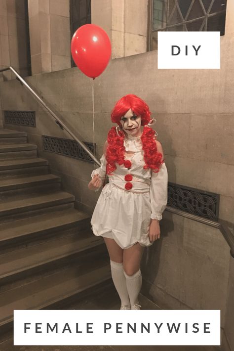 With the sequel to IT coming out I thought I'd share my DIY Female Pennywise Halloween costume. This was the first time I was something scary. Pennywise Diy Costume Women, Pennywise Costume Female, Pennywise Girl Costume, Female Pennywise Costume, Pennywise Outfit, Female Pennywise, It Pennywise Costume, Pennywise Halloween Costume, Diy Girls Costumes