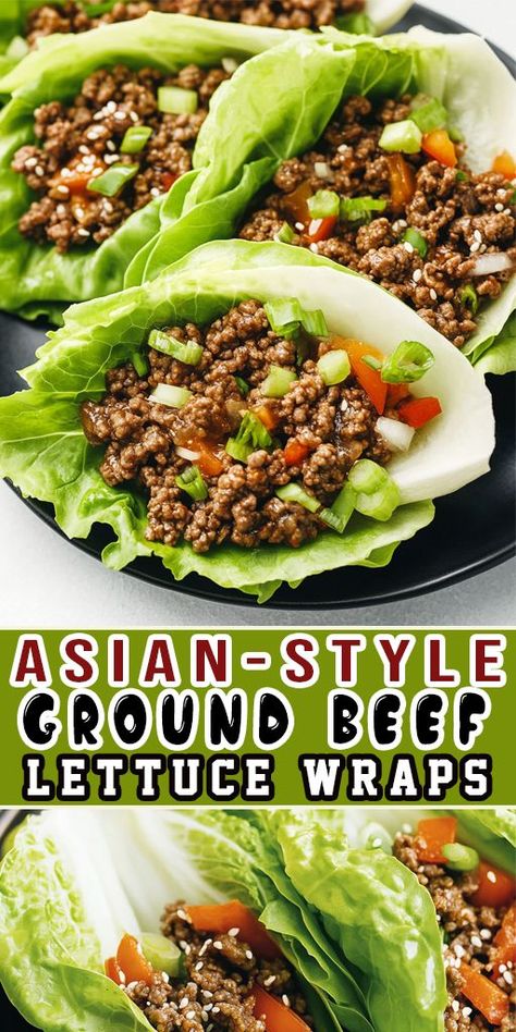 Craving something fresh and flavorful? 🌿 These Asian Lettuce Wraps with Ground Beef are perfect! Packed with a savory, umami-rich filling, they’re healthy, fun to eat, and utterly satisfying! 🍴✨ #AsianDishes #LettuceWrapLove #MealPrepIdeas #HealthyLiving Healthy Beef Lettuce Wraps, Mongolian Beef Lettuce Wraps, Egg Roll Lettuce Wraps, Ground Beef Lettuce Wraps Healthy, Lettuce Wraps With Ground Beef, Ground Turkey Lettuce Wraps Asian, Asian Lettuce Wraps Beef, Gluten Free Asian Food, Ground Beef Asian Recipes