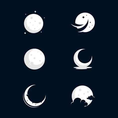 Moon vector icon design illustration tem... | Premium Vector #Freepik #vector #background #gold #abstract #card Moon Iconography, New Moon Illustration, Cute Moon Illustration, Moon Illustrator, Moon Illustration Art, Moon Design Art, Moon Graphic Design, Moon Vector Illustration, Moon Logo Design