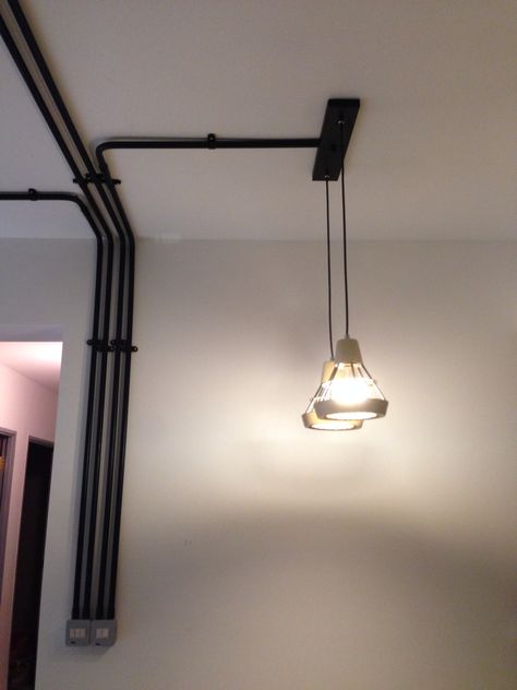 Dining room light hdb Instalasi Listrik Industrial, Small House Design Kerala, Small House Interior, Compact House, Diy Wardrobe, Pipe Lighting, Dining Room Light, Pipe Furniture, Interior Design Mood Board