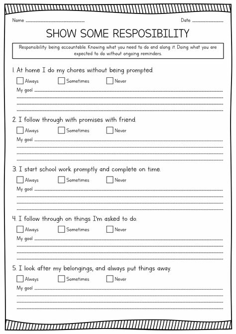 Responsibility Activity Worksheets Printables Personal Responsibility Activities, Act Worksheets Therapy, Responsibility Worksheets For Kids, Therapy Homework Assignments, Support System Worksheet, Honesty Worksheets Free Printable, Responsibility Activities For Kids, Responsibility Worksheet, Accountability Partner Worksheet