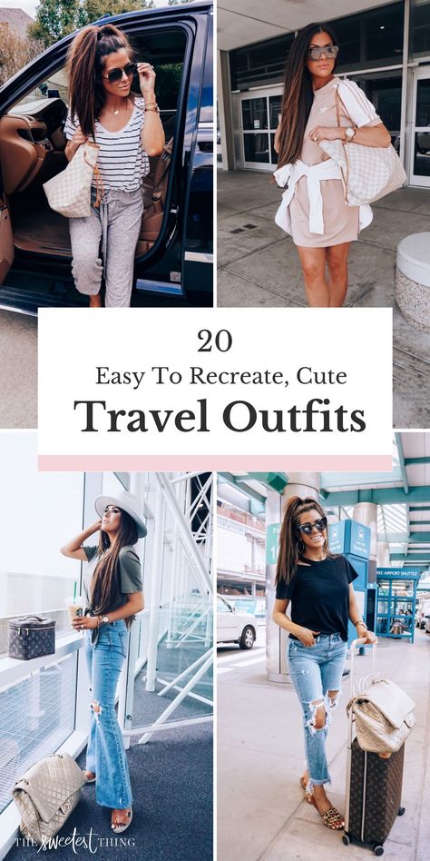 20 of my favorite go-to outfit ideas for traveling this fall/winter! I tend to wear basics when I travel, like sweatshirts, tees, leggings — and I also like to wear hats!| Fashion Looks Inspiration | Emily Ann Gemma, The Sweetest Thing Easy Tourist Outfit, Cute Flying Outfits, Cute Outfits For Dc Trip, Airport Outfit Mom Travel Style, Casual Weekend Getaway Outfits, Vacation Walking Outfits, All Day Walking Outfit, Travel Agent Outfit, Travel Clothes Women Airplane Outfit Ideas What To Wear