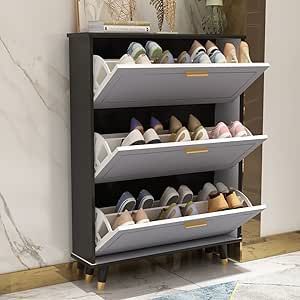 FUFU&GAGA Shoe Cabinet with 3 Flip Drawers for Entryway, Modern Shoe Storage Freestanding Rack Storage Organizer (35.4”W x 9.5”D x 47.2”H) Shoe Rack Cabinet Design, Shoe Cabinet Design, Shoe Drawer, Diy Shoe Rack, Shoe Rack Closet, Wooden Shoe Racks, Shoe Rack Entryway, Entryway Shoe Storage, Entryway Shoe