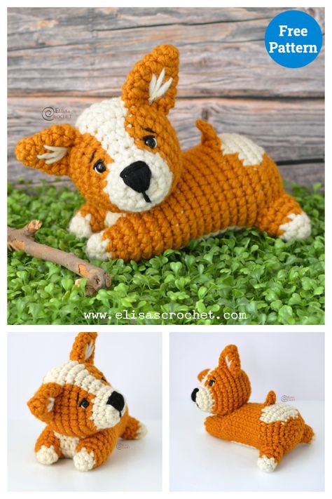 Corgi Dog Amigurumi Free Crochet Pattern Crochet Corgi Pattern Free, Corgi Crochet Pattern Free, Knitted Keyrings, Dog Crochet Patterns Free, Baby Corgi, Dog Amigurumi, Crochet Dog Patterns, Animal Crochet, Crochet Animals Free Patterns