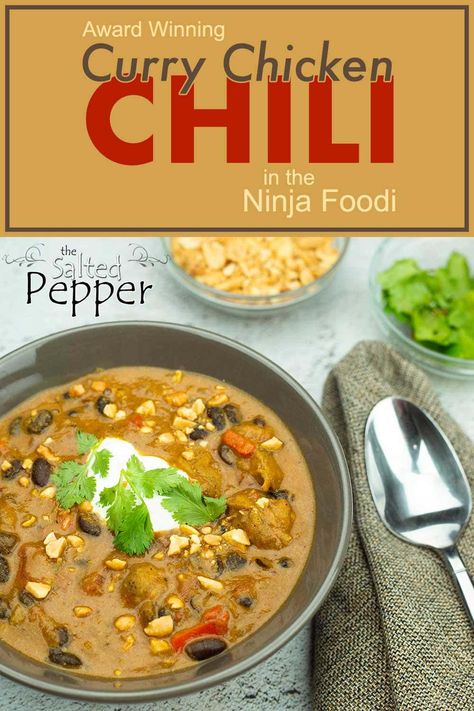 If you love chili and you love curry, you will love this one pot chili made right in your pressure cooker! I used the Ninja Foodi and cooked the rice in a pan right on top at the same time for an easy and quick dinner! One Pot Chili, Curry Chili, Ninja Cooking System Recipes, Allergy Recipes, Traditional Chili, Ninja Recipes, Chilli Recipes, Instant Pot Dinner Recipes, Ninja Foodi