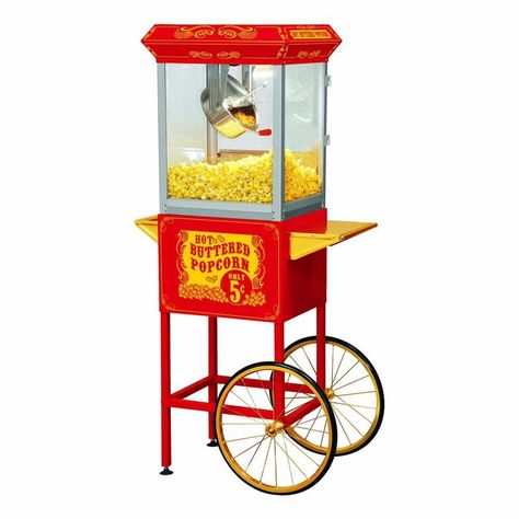 Funtime Full Size Carnival Style 8 oz. Hot Oil Popcorn Machine with Cart in Red and Gold-FT860CR at The Home Depot Gold Cart, Kettle Popcorn, Gold Popcorn, Popcorn Cart, Microwave Popcorn Popper, Best Popcorn, Popcorn Popper, Stainless Steel Kettle, Popcorn Machine