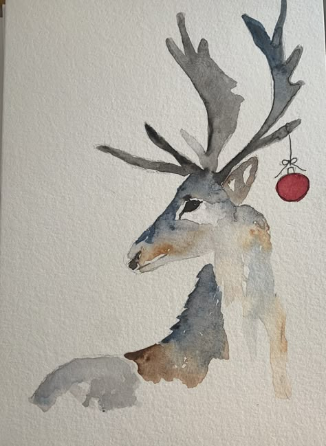 Reindeer Cards, Painted Christmas Cards, Kids Painting Crafts, Watercolour Christmas, Hand Drawn Christmas, Christmas Card Art, Diy Watercolor Painting, Watercolor Christmas Cards, Watercolor Paintings Easy