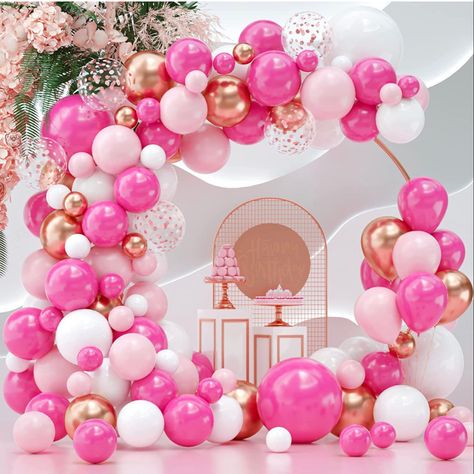 Hot Pink and White Balloons Garland Arch Kit, 114 Pcs Rose Red and Light Pink Rose Gold Confetti Balloons for Barbie Princess Theme Baby Shower Graduation Party Supplies Wedding Birthday Party #birthday #birthdayparty #birthdaygirl #birthdaypartyideas #birthdaypartyideas #birthdaydecoration #birthdaythemeideas #party #partythemes #partyideasforkids #princesspartygames #barbie #pinkballoons #pinkparty Pink And White Balloons, Gold And Pink Balloons, Hot Pink Birthday, Baby Shower Princess Theme, Bridal Shower Balloons, Valentinstag Party, Gold Confetti Balloons, Pink Birthday Party, Rose Gold Confetti