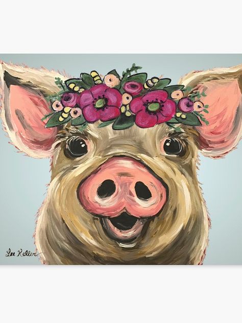 "Pig Art, Farmhouse Pig Art" Canvas Print by leekellerart | Redbubble Farm Animal Paintings, Farm Animal Painting, Pig Painting, Crown Art, Pig Art, Cute Pig, Farm Art, Cow Painting, Cute Pigs