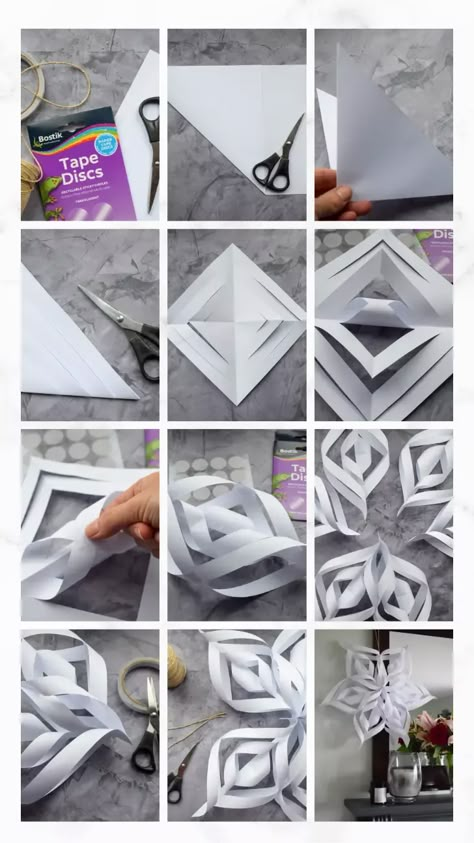 How to make Giant 3D Paper Snowflakes - Craft with Cartwright Snöflingor I Papper, Giant Snowflakes, Paper Snowflake Designs, Paper Snowflake Template, 3d Paper Snowflakes, Snowflakes Diy, Paper Snowflakes Diy, 3d Snowflakes, Snowflake Template