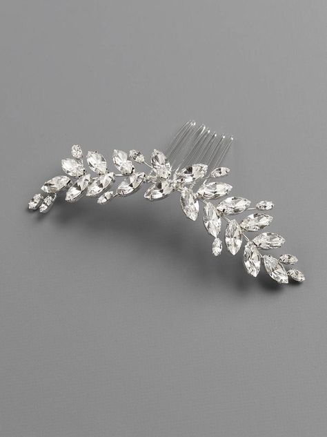 Rhinestone Bridal Hair Comb Floral Wedding Hair Comb Bridal | Etsy Hair Pieces For Wedding, White Silver Wedding, Floral Wedding Hair, Rhinestone Headpiece, Floral Comb, Hair Comb Bridal, Party Hair Accessories, Bridal Flower Crown, Metal Comb