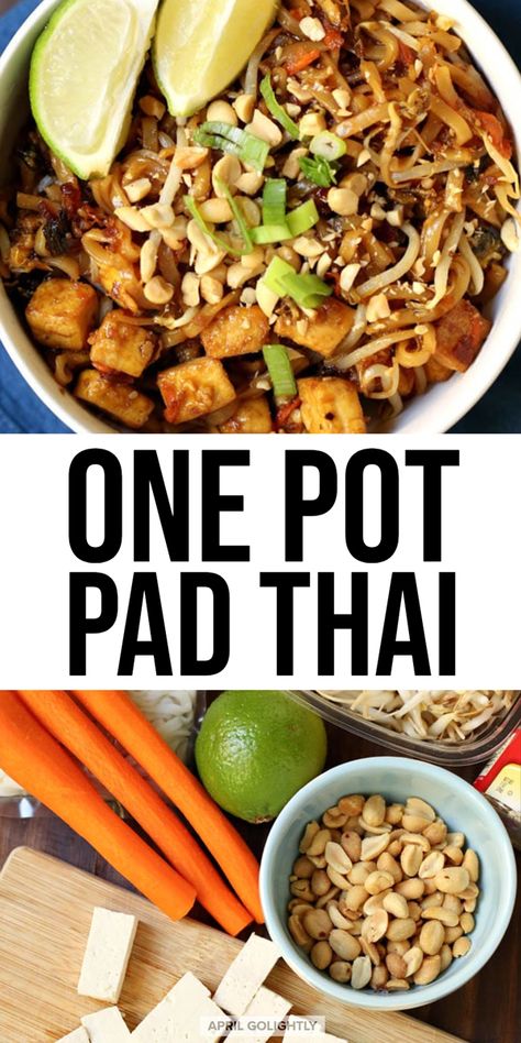 Veg Pad Thai Noodles, Vegan Thai Noodles, Tofu Pad Thai Recipe Easy, One Pot Tofu Recipes, Pad Thai Tofu Recipe, Pad Thai Noodles Recipe, One Pot Noodles, Tofu Noodle Recipes, Pad Thai Tofu