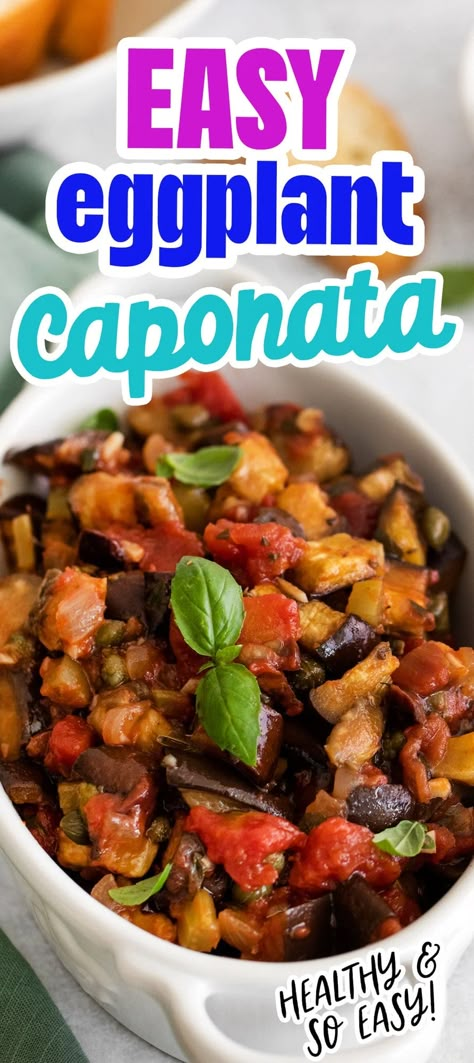 Easy Eggplant Caponata - side dishes #sidedishes Eggplant Onion Recipes, Canning Eggplant Caponata, Cabbage Eggplant Recipes, Eggplant Recipes For Canning, Dishes With Eggplant, Egg Plant Side Dishes, Eggplant Dishes Easy, Capanota Recipe, Recipe For Eggplant