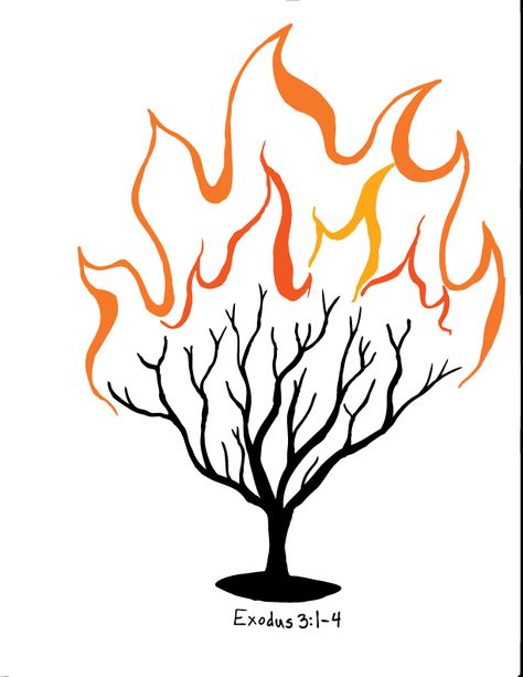 burning bush Burning Bush Illustration, Burning Bush Drawing, Burning Bush Art, Burning Bush Tattoo, Burning Bush Moses, Bible Illustrations Art, The Burning Bush, Bible Tattoos, Christian Drawings