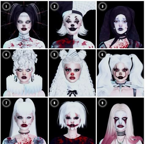 The Sims 4 Cc Clown Makeup, Sims 4 Goth Face Paint, Sims Clown Cc, Sims 4 Juggalo Cc, Sims 4 Clown Makeup Cc, Sims 4 Cc Halloween Make Up, Sims 4 Dbd, Ts4 Doll Cc, Sims 4 White Face Paint