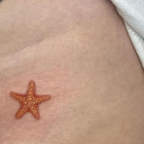 Big or small we do it all! on Instagram: "A colored tiny starfish done by @carlytattoosart #tinytattoostudios #tinytattoossandiego" Starfish Ear Tattoo, Realistic Starfish Tattoo, Small Tattoos With Color, Starfish Behind Ear Tattoo, Aquamarine Starfish Tattoo, Small Tattoos Color, Colored Ink Tattoos, Tiny Starfish Tattoo, Star Fish Tattoos