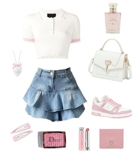 Wonyoung Aesthetic Outfit Ideas, Pink School Outfit Aesthetic, Coqquete Aesthetic Outfit, Soft Pink Outfit Ideas, Wonyoung Clothes Style, Miu Miu Wonyoung Outfit, Wonyoung Inspo Outfit, Soft Girly Outfits Aesthetic, Wonyoung Outfit Inspired