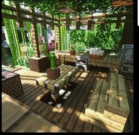 Minecraft Sunroom, Minecraft Deck Ideas, Minecraft Patio, Jardin Zen Interior, Minecraft Jungle House, Rumah Minecraft Sederhana, Minecraft Structures, Minecraft Interior, Minecraft Interior Design