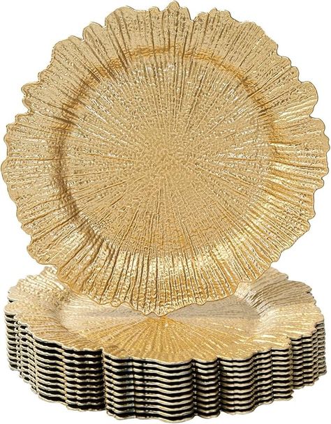 Amazon.com | MAONAME Gold Charger Plates Set of 12, Reef Plate Chargers for Dinner Plates, Plastic Decorative Plates for Table Setting, Thanksgiving, Christmas: Charger Plates Table Setting Thanksgiving, Gold Charger Plates, Plate Chargers, Gold Charger Plate, Plastic Dinnerware Sets, Gold Napkin Rings, Gold Chargers, Gold Napkins, Plastic Dinnerware