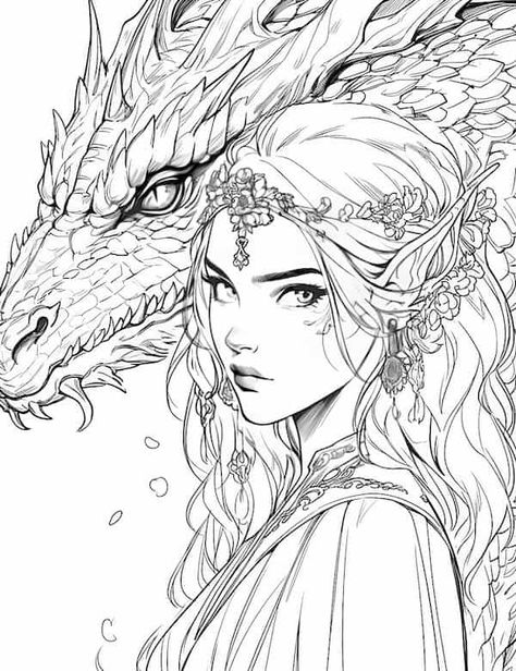 49 Majestic Dragon Coloring Pages For Kids And Adults - Our Mindful Life Dragon And Person Drawing, Magical Coloring Pages For Adults, Dragon Ideas Drawing, Dnd Character Coloring Pages, D&d Coloring Pages, Drawing To Color In, Mythical Coloring Pages, Drawings To Color In, Acotar Coloring Pages