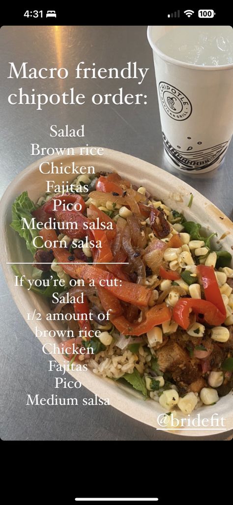 Chipotle Burrito Order Ideas, Healthy Chipotle Order, Chipotle Order, Chipotle Burrito, Food Health Benefits, Corn Salsa, Lunch Meal Prep, Chicken Fajitas, Dream Girl