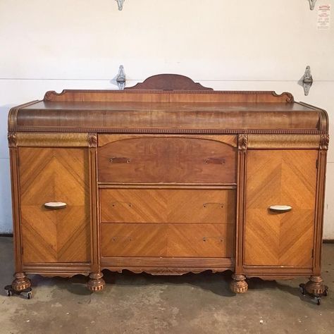 How To Restain Wood, Waterfall Furniture, Art Deco Buffet, Gel Stains, Waterfall Dresser, Restoring Old Furniture, Buffet Makeover, Home Bar Cabinet, Upcycling Furniture