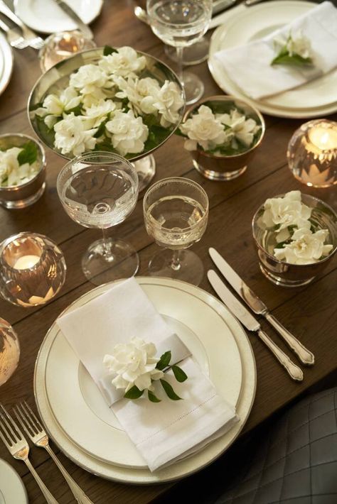 Styling Stunning Gardenias — Sandra Kaminski | Author, Stylist Gardenia Wedding Decoration, Gardenia Centerpiece Wedding, Gardenia Wedding Centerpieces, Gardenia Wedding Bouquet, Wedding Gardenia, Raf Wedding, Gardenia Wedding Flowers, Gardenia Bouquet, Gardenia Wedding