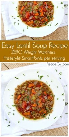 Easy Lentil Soup, Sandwich Vegetarian, Weight Watchers Soup, Dried Lentils, Weight Watcher Dinners, Lentil Soup Recipes, Points Recipes, Lentil Recipes, Lentil Soup