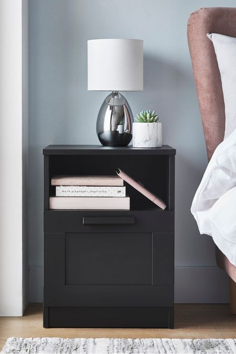 Black Bedside Cabinets, Bedside Table Grey, Bedside Table Decor, Black Bedside, Black Bedside Table, Bedside Cabinets, Drawer Bedside Table, Wooden Bedside Table, Dining Room Table Decor