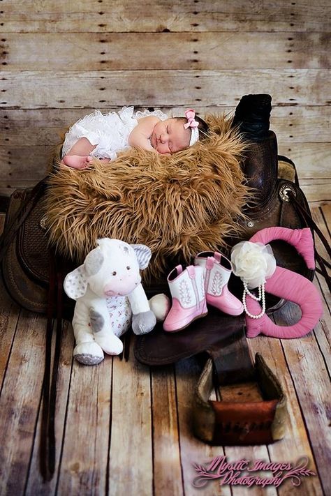 Mystic Images Photography.  Loomis, Nebraska.  #western #newborn #country #saddle #cowgirl Cowgirl Newborn Pictures, Western Newborn Pictures Cowgirl, Cowgirl Backdrop, Western Baby Pictures, Baby Cowgirl, Photo Settings, Cowgirl Photo, Western Baby, Cowboy Baby