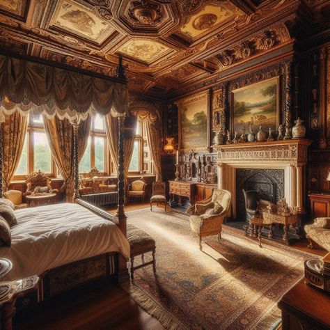 https://flic.kr/p/2pLFUfL | Ivory Bedchamber, East Wing, Greystoke Manor | Presented is an interior design masterpiece within Greystoke Manor.

This image is part of the Greystoke Manor series, a breathtaking tour of my Copilot assisted creation of a Scottish historic stately house, complete with plush carpeting, tapestries, wainscotting, carved stone fireplaces, bookshelves of antiquarian tomes, and antique plush furniture all lit with ambient daylight streaming in through wood paneled windows. English Manor Interior, English Manor Houses Interior, Carved Stone Fireplace, Manor House Interior, Manor Interior, English Country Manor, Plush Furniture, English Manor Houses, English Manor