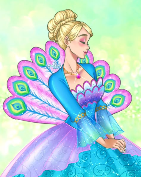 Princess Ro🦚 (9/10) Doesn't she look majestic? I was actually excited to draw her because of her gorgeous dress. That peacock tail is… | Instagram Barbie Dvd, Barbie Tattoo, Barbie Drawing, Peacock Tail, Childhood Movies, Princess Drawings, Barbie Movie, Art Folder, Old Disney