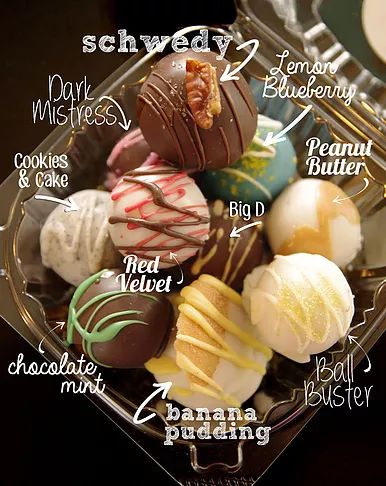 Cake Balls Flavors, Cake Balls Packaging Ideas, Cake Ball Flavors, Gourmet Cake Pops, Cake Pops Flavors, Bakery Trailer, Cake Pop Flavors, Boozy Baking, Coffee Shop Bakery