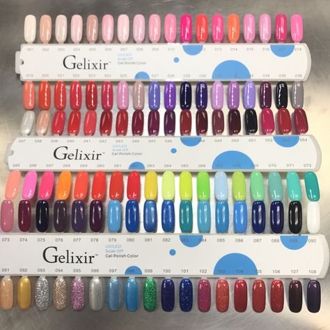 Gelixir collection 1-100 gel polish UV/LED soak off gel polish colors. Please scroll down to choose the colors you want. Gelixir Gel Polish Colors On Nails, Gel Nail Palette, Gelixir Gel Polish Colors, Color Uva, Gel Nails Long, Nails Rose, Gel Colors, Uv Gel Nail Polish, Nail Colours