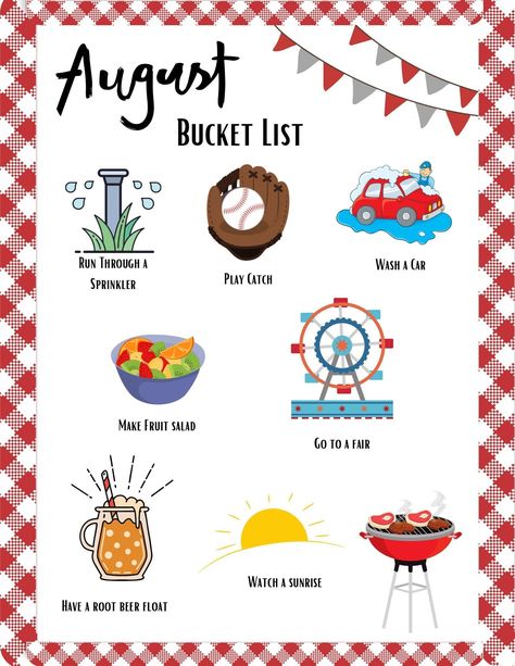 This fun and colorful August bucket list is a perfect family activity. This is a PDF  printable that can be instantly downloaded. Printable as many times as you like. This will print as an 8.5" X 11". You will NOT receive a physical copy. This is an INSTANT DOWNLOAD. For personal use only. You may not share, sell, or recreate any of my files. Thank you for supporting my small business! Please feel free to reach out to me with questions or if you need help! July Bucket List, August Bucket List, Calendar Notes, Bucket List Family, Thank You For Support, Packing Tips For Travel, Cute Animal Photos, Family Activities, Bucket List