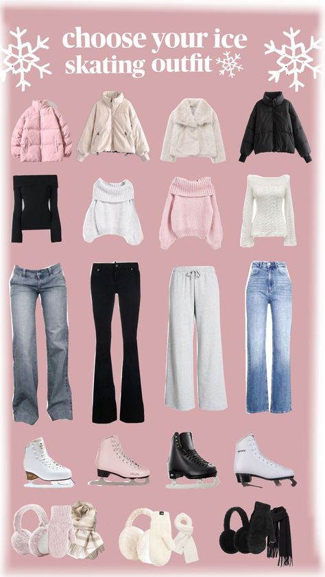 choose your ice skating outfit ⛸️❄️ #outfitinspo #iceskating #winteroutfit Cute Snow Outfits Aesthetic, Outfit Inspo For Ice Skating, Outfits To Wear For Ice Skating, Ice Skating Date Outfit Casual, Outfits To Go Roller Skating In, Cute Outfits To Go Ice Skating In, Winter Outfits For Ice Skating, Ice Skating Winter Outfit, Ice Skate Date Outfit