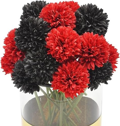 Amazon.com: Blooming Paradise 20Pcs Artificial Fake Flower Plants Silk Chrysanthemum Ball Hydrangea Arrangements Wedding Bouquets Decor Home Kitchen Garden Party Table Floral centerpieces DIY (Red&Black) : Home & Kitchen Red Black And White Floral Arrangements, Floral Centerpieces Diy, Table Floral Centerpieces, Hydrangea Arrangements Wedding, Garden Party Table, Fantasy Gardens, Diy Floral Centerpieces, Black Centerpieces, Artificial Flowers Decor